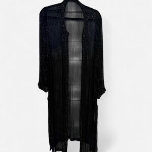 Elegant Black Sheer Beaded Robe/Kimono